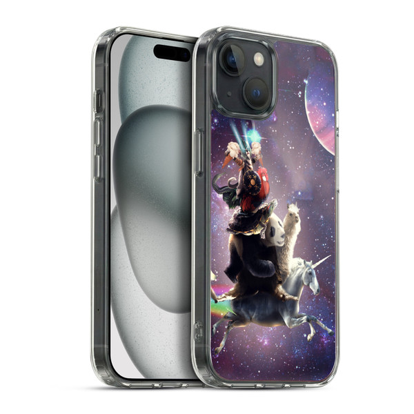 Random Galaxy Space Llama Unicorn Space Ride Soft Gel Case for Apple iPhone 15 Plus & MagSafe