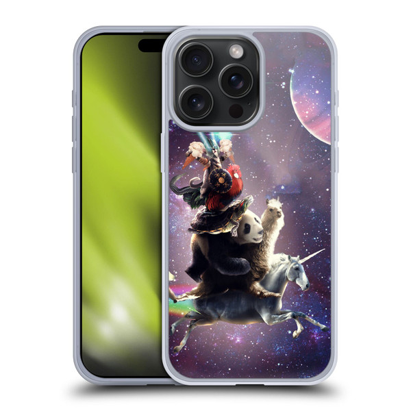 Random Galaxy Space Llama Unicorn Space Ride Soft Gel Case for Apple iPhone 15 Pro Max