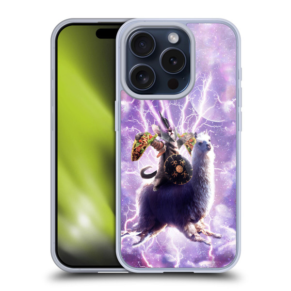 Random Galaxy Space Llama Lazer Cat & Tacos Soft Gel Case for Apple iPhone 15 Pro