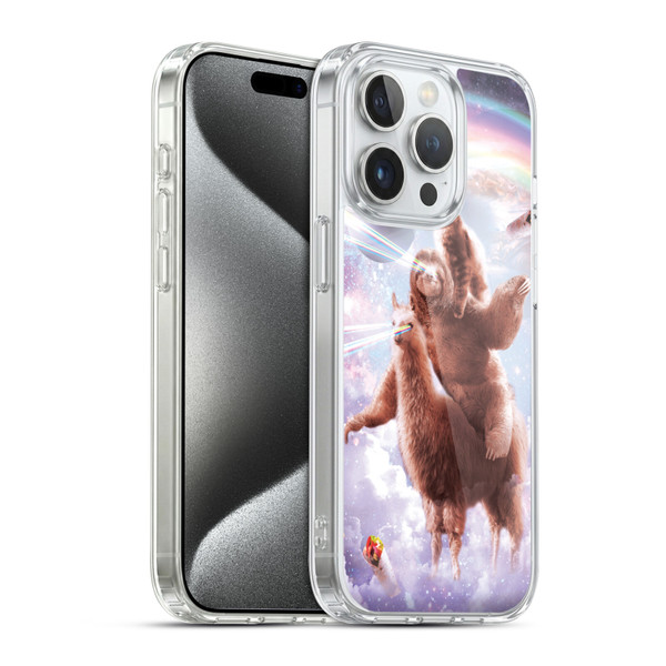 Random Galaxy Space Llama Sloth & Cat Lazer Eyes Soft Gel Case for Apple iPhone 15 Pro & MagSafe