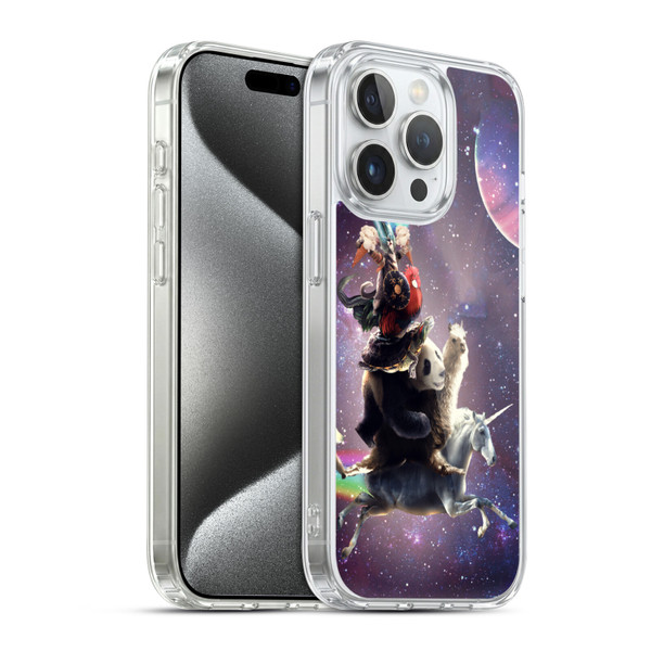 Random Galaxy Space Llama Unicorn Space Ride Soft Gel Case for Apple iPhone 15 Pro & MagSafe