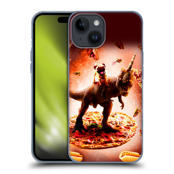 Random Galaxy Space Pizza Ride Pug & Dinosaur Unicorn Soft Gel Case for Apple iPhone 15