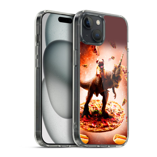 Random Galaxy Space Pizza Ride Pug & Dinosaur Unicorn Soft Gel Case for Apple iPhone 15 Plus & MagSafe