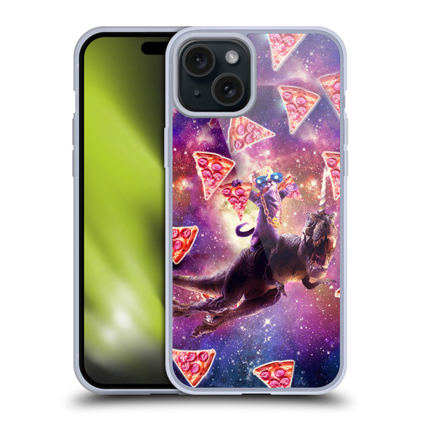 Random Galaxy Space Pizza Ride Thug Cat & Dinosaur Unicorn Soft Gel Case for Apple iPhone 15 Plus