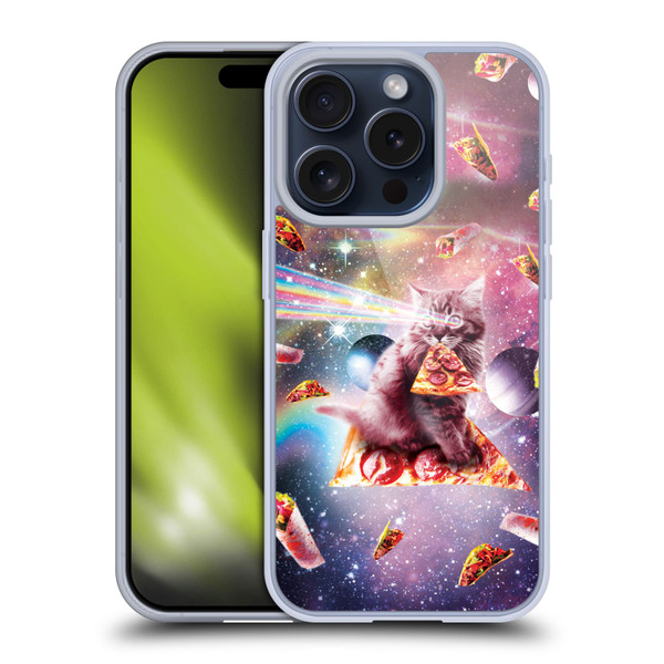 Random Galaxy Space Pizza Ride Outer Space Lazer Cat Soft Gel Case for Apple iPhone 15 Pro