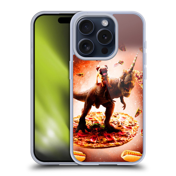 Random Galaxy Space Pizza Ride Pug & Dinosaur Unicorn Soft Gel Case for Apple iPhone 15 Pro