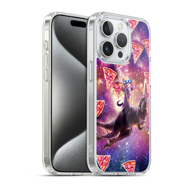 Random Galaxy Space Pizza Ride Thug Cat & Dinosaur Unicorn Soft Gel Case for Apple iPhone 15 Pro & MagSafe