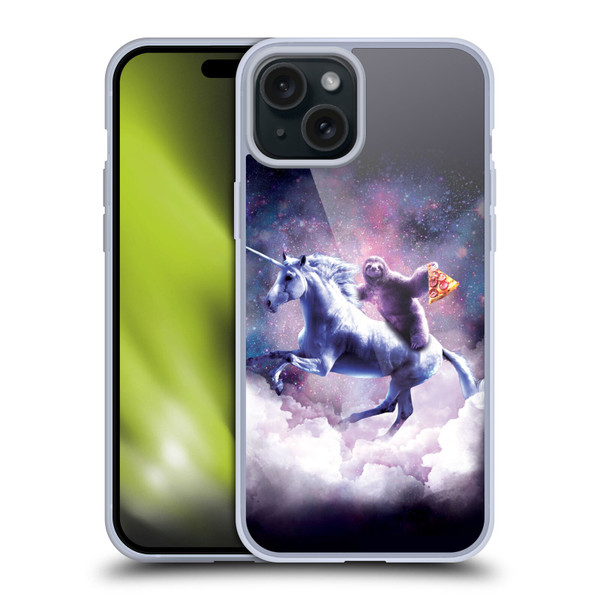 Random Galaxy Space Unicorn Ride Pizza Sloth Soft Gel Case for Apple iPhone 15 Plus