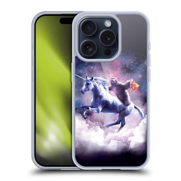 Random Galaxy Space Unicorn Ride Pizza Sloth Soft Gel Case for Apple iPhone 15 Pro