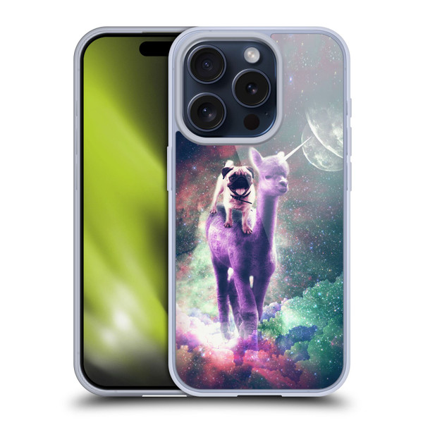 Random Galaxy Space Unicorn Ride Pug Riding Llama Soft Gel Case for Apple iPhone 15 Pro