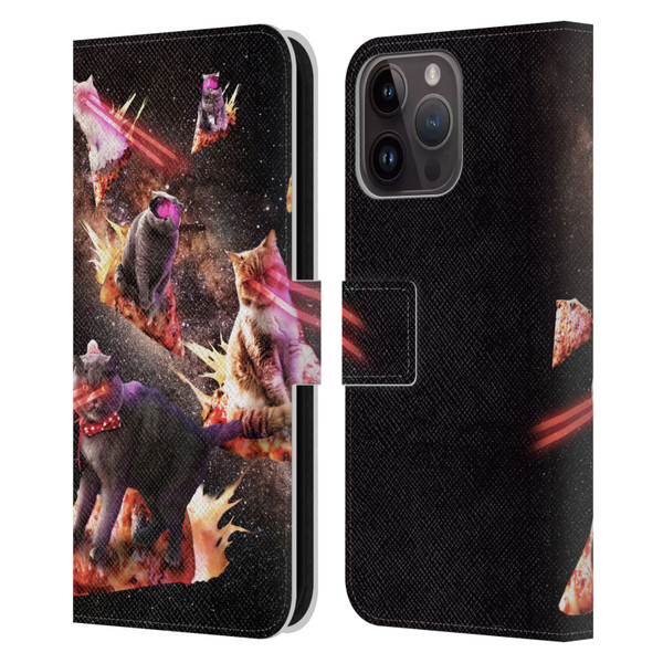 Random Galaxy Space Cat Fire Pizza Leather Book Wallet Case Cover For Apple iPhone 15 Pro Max