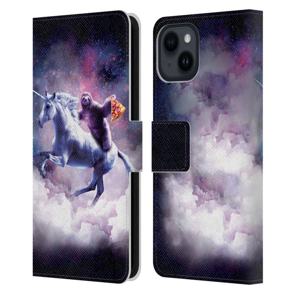 Random Galaxy Space Unicorn Ride Pizza Sloth Leather Book Wallet Case Cover For Apple iPhone 15