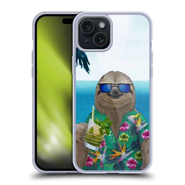 Barruf Animals Sloth In Summer Soft Gel Case for Apple iPhone 15 Plus