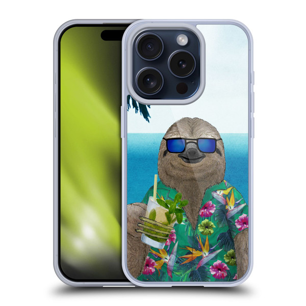 Barruf Animals Sloth In Summer Soft Gel Case for Apple iPhone 15 Pro