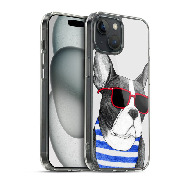 Barruf Dogs Frenchie Summer Style Soft Gel Case for Apple iPhone 15 & MagSafe