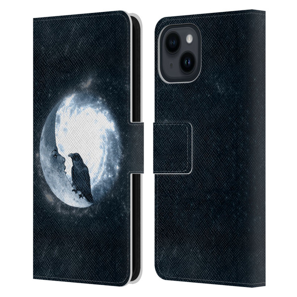 Barruf Animals Crow and Its Moon Leather Book Wallet Case Cover For Apple iPhone 15