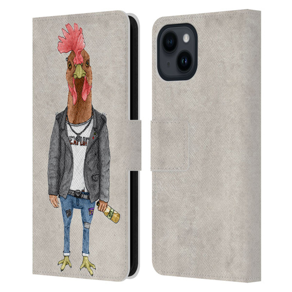Barruf Animals Punk Rooster Leather Book Wallet Case Cover For Apple iPhone 15