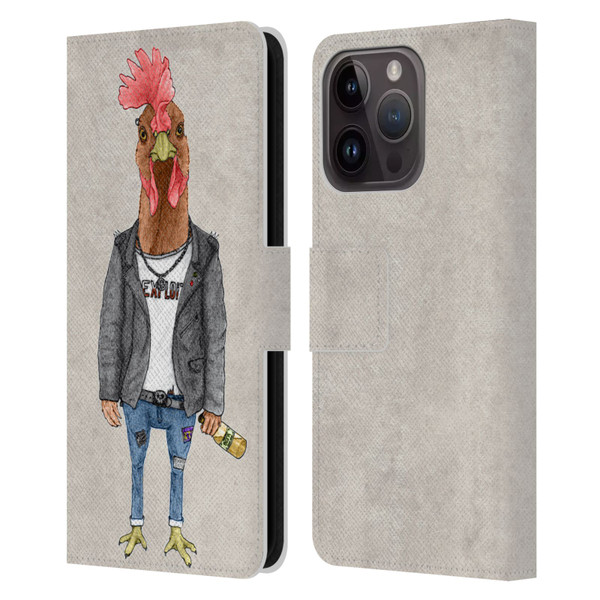 Barruf Animals Punk Rooster Leather Book Wallet Case Cover For Apple iPhone 15 Pro