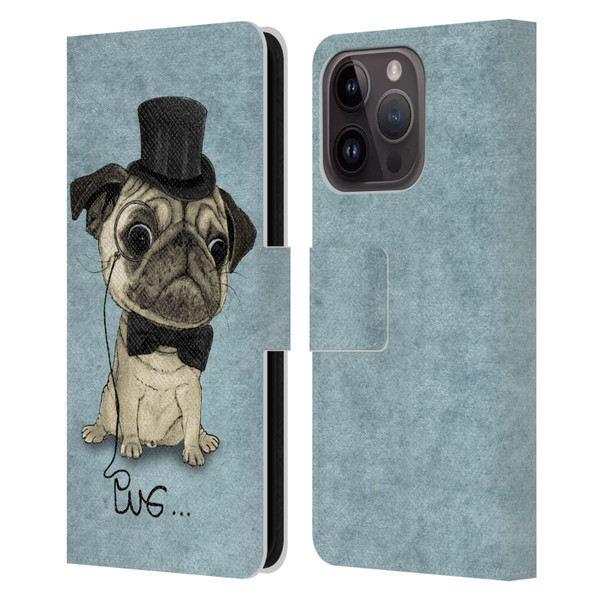 Barruf Dogs Gentle Pug Leather Book Wallet Case Cover For Apple iPhone 15 Pro