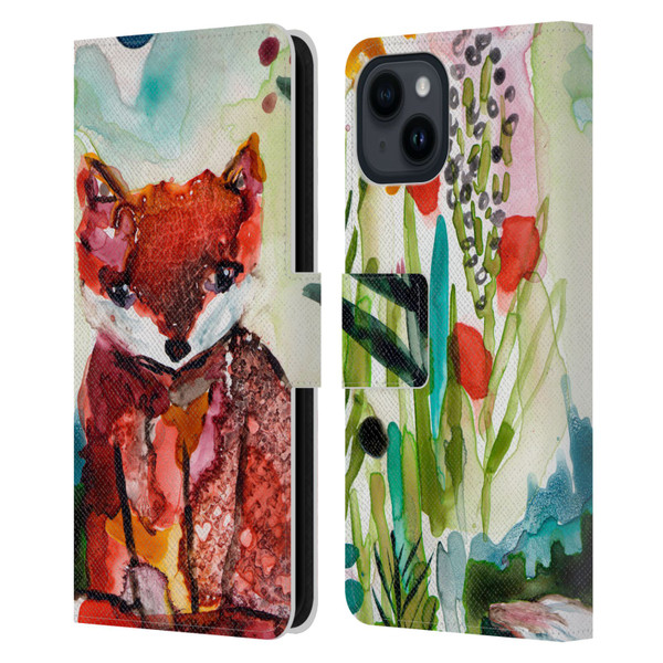 Wyanne Animals Baby Fox In The Garden Leather Book Wallet Case Cover For Apple iPhone 15