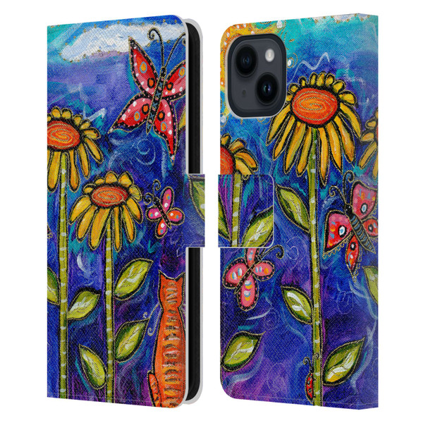 Wyanne Nature 2 Sundown Sunflowers Leather Book Wallet Case Cover For Apple iPhone 15