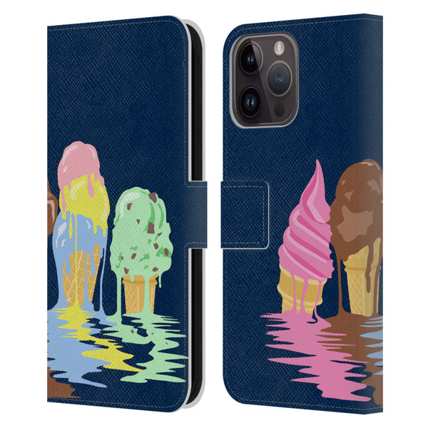 Rachel Caldwell Illustrations Ice Cream River Leather Book Wallet Case Cover For Apple iPhone 15 Pro Max