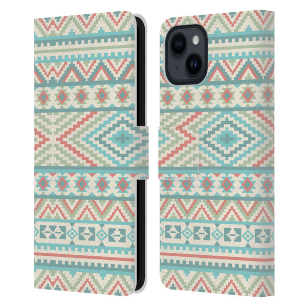 Rachel Caldwell Patterns Friendship Leather Book Wallet Case Cover For Apple iPhone 15