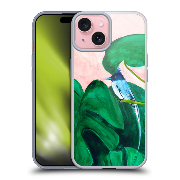 Mai Autumn Birds Monstera Plant Soft Gel Case for Apple iPhone 15