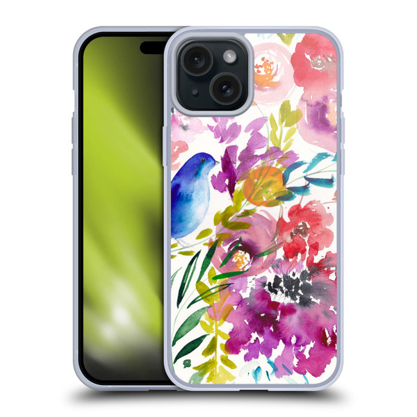 Mai Autumn Floral Garden Bluebird Soft Gel Case for Apple iPhone 15 Plus