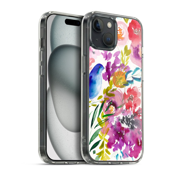 Mai Autumn Floral Garden Bluebird Soft Gel Case for Apple iPhone 15 Plus & MagSafe