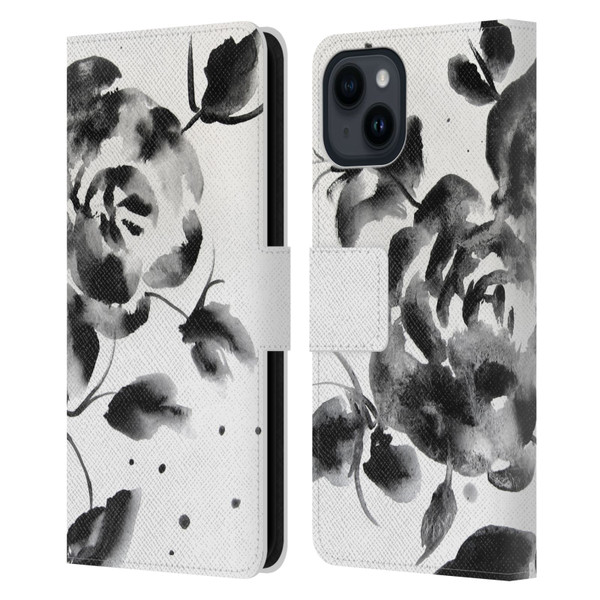 Mai Autumn Floral Blooms Black Beauty Leather Book Wallet Case Cover For Apple iPhone 15