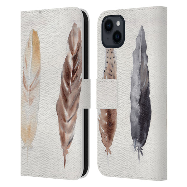 Mai Autumn Feathers Pattern Leather Book Wallet Case Cover For Apple iPhone 15 Plus