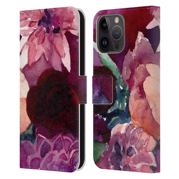 Mai Autumn Floral Garden Dahlias Leather Book Wallet Case Cover For Apple iPhone 15 Pro Max