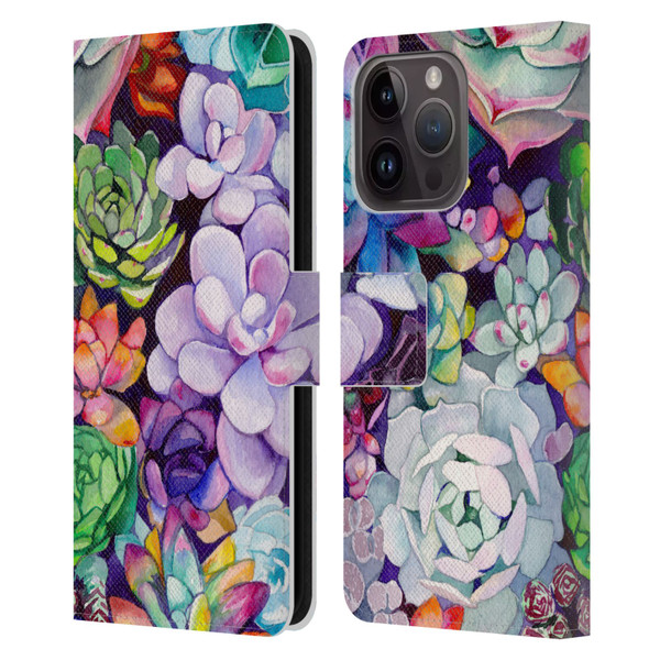 Mai Autumn Floral Garden Succulent Leather Book Wallet Case Cover For Apple iPhone 15 Pro