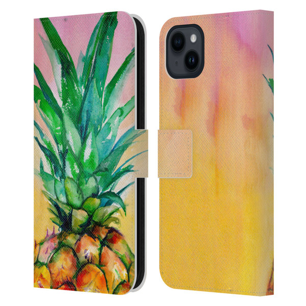 Mai Autumn Paintings Ombre Pineapple Leather Book Wallet Case Cover For Apple iPhone 15 Plus