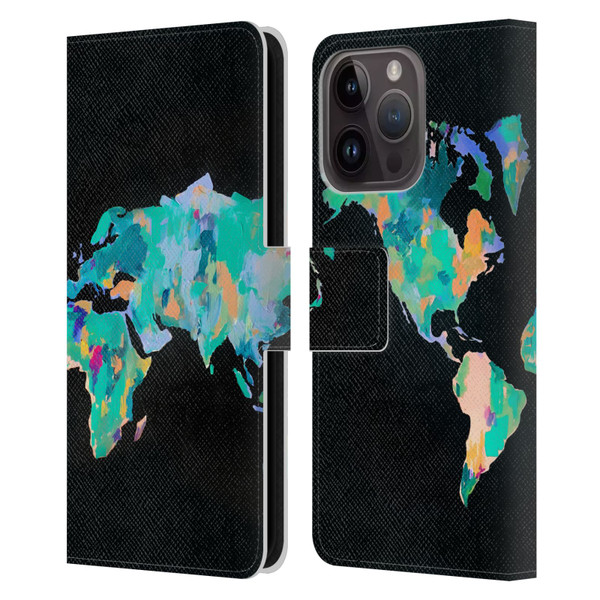 Mai Autumn Paintings World Map Leather Book Wallet Case Cover For Apple iPhone 15 Pro