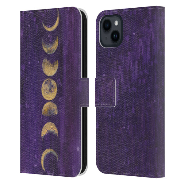 Mai Autumn Space And Sky Moon Phases Leather Book Wallet Case Cover For Apple iPhone 15 Plus