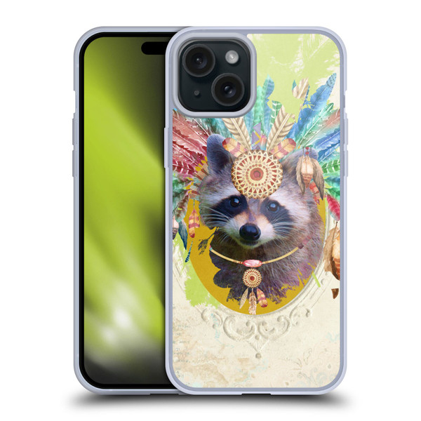 Duirwaigh Boho Animals Raccoon Soft Gel Case for Apple iPhone 15 Plus