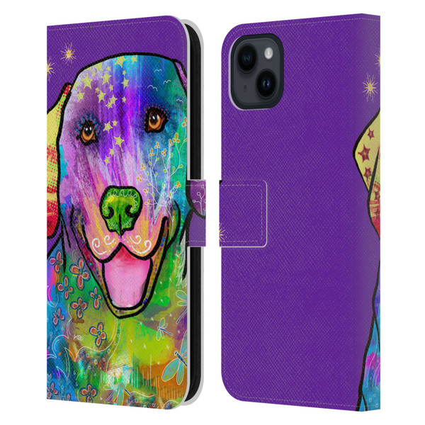 Duirwaigh Animals Golden Retriever Dog Leather Book Wallet Case Cover For Apple iPhone 15 Plus