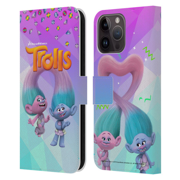 Trolls Snack Pack Satin & Chenille Leather Book Wallet Case Cover For Apple iPhone 15 Pro Max