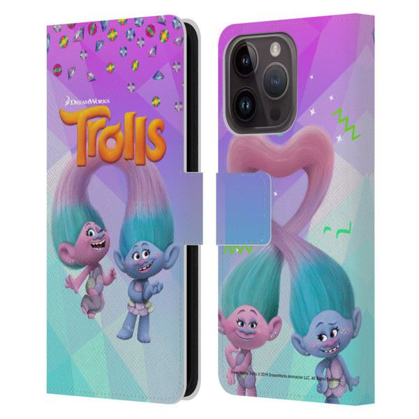 Trolls Snack Pack Satin & Chenille Leather Book Wallet Case Cover For Apple iPhone 15 Pro