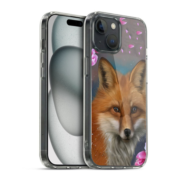Ash Evans Animals Fox Peonies Soft Gel Case for Apple iPhone 15 & MagSafe
