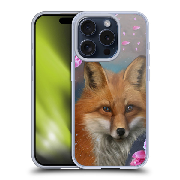 Ash Evans Animals Fox Peonies Soft Gel Case for Apple iPhone 15 Pro