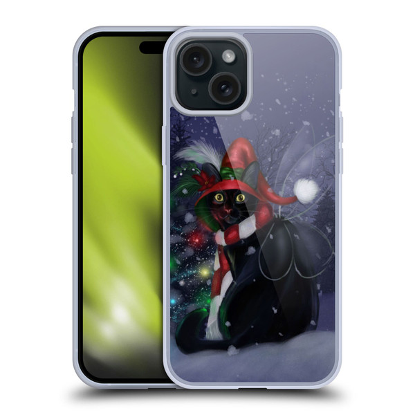 Ash Evans Black Cats Yuletide Cheer Soft Gel Case for Apple iPhone 15 Plus