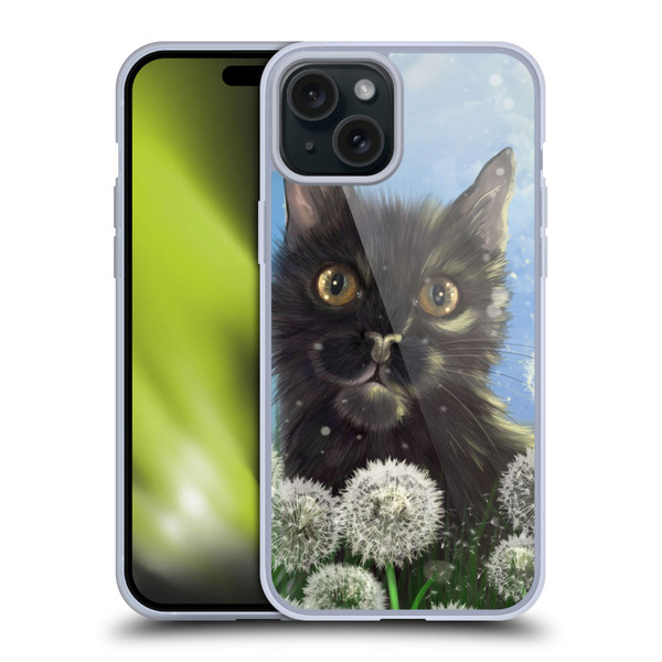 Ash Evans Black Cats 2 Dandelions Soft Gel Case for Apple iPhone 15 Plus