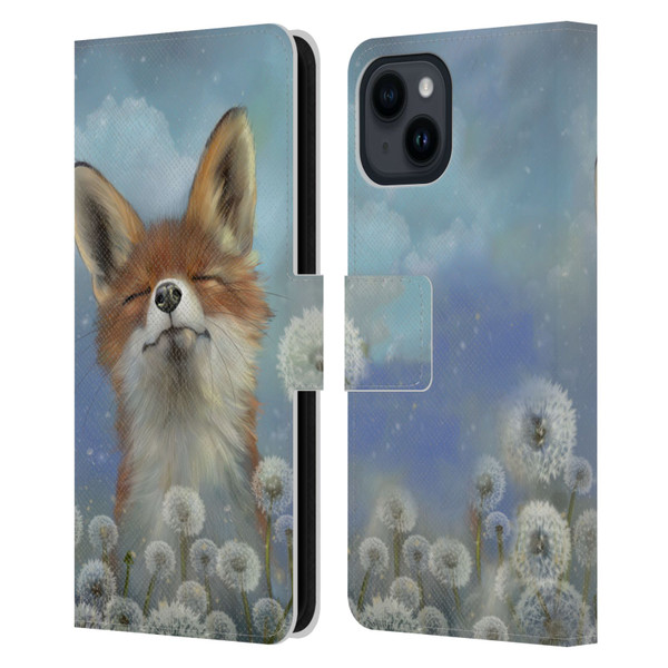 Ash Evans Animals Dandelion Fox Leather Book Wallet Case Cover For Apple iPhone 15