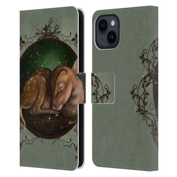 Ash Evans Animals Foundling Fawn Leather Book Wallet Case Cover For Apple iPhone 15
