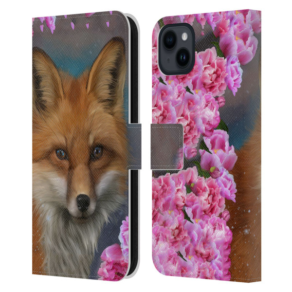 Ash Evans Animals Fox Peonies Leather Book Wallet Case Cover For Apple iPhone 15 Plus