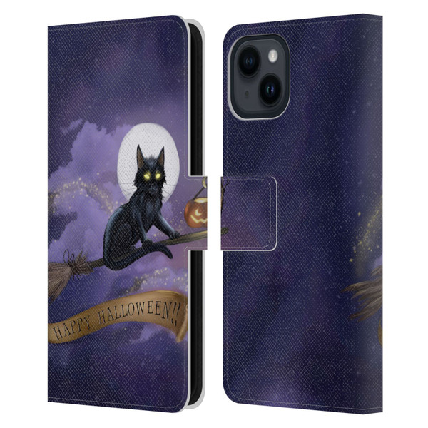 Ash Evans Black Cats Happy Halloween Leather Book Wallet Case Cover For Apple iPhone 15