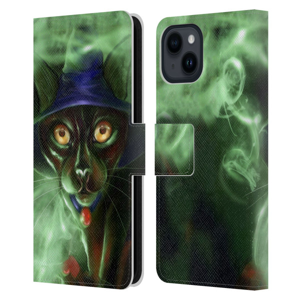 Ash Evans Black Cats Conjuring Magic Leather Book Wallet Case Cover For Apple iPhone 15